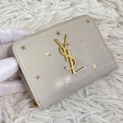 Saint Laurent Bi-fold Wallet Flap Compact Purse YSL Cassandra Cream Authentic