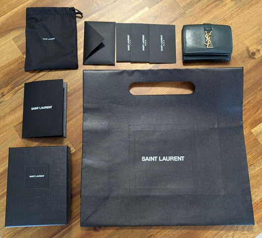 Saint Laurent Tri-fold Wallet Compact Purse YSL Cassandra Dark Green Authentic