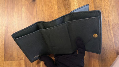 Saint Laurent Tri-fold Wallet Compact Purse YSL Cassandra Dark Green Authentic