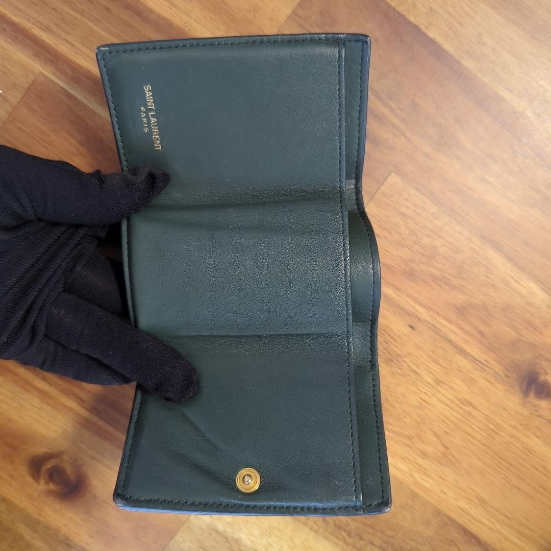 Saint Laurent Tri-fold Wallet Compact Purse YSL Cassandra Dark Green Authentic