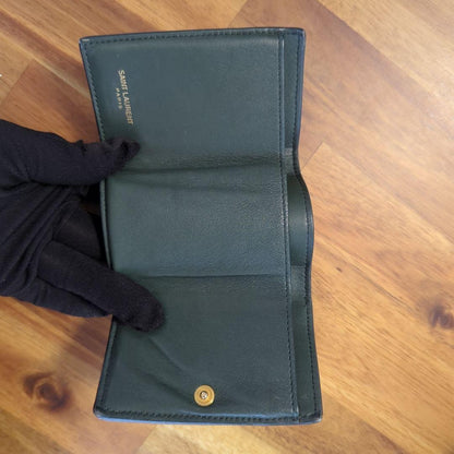 Saint Laurent Tri-fold Wallet Compact Purse YSL Cassandra Dark Green Authentic