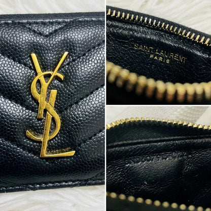Saint Laurent Coin Case Card Holder Wallet Purse Compact YSL Cassandra Black
