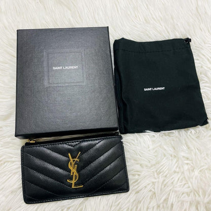 Saint Laurent Coin Case Card Holder Wallet Purse Compact YSL Cassandra Black