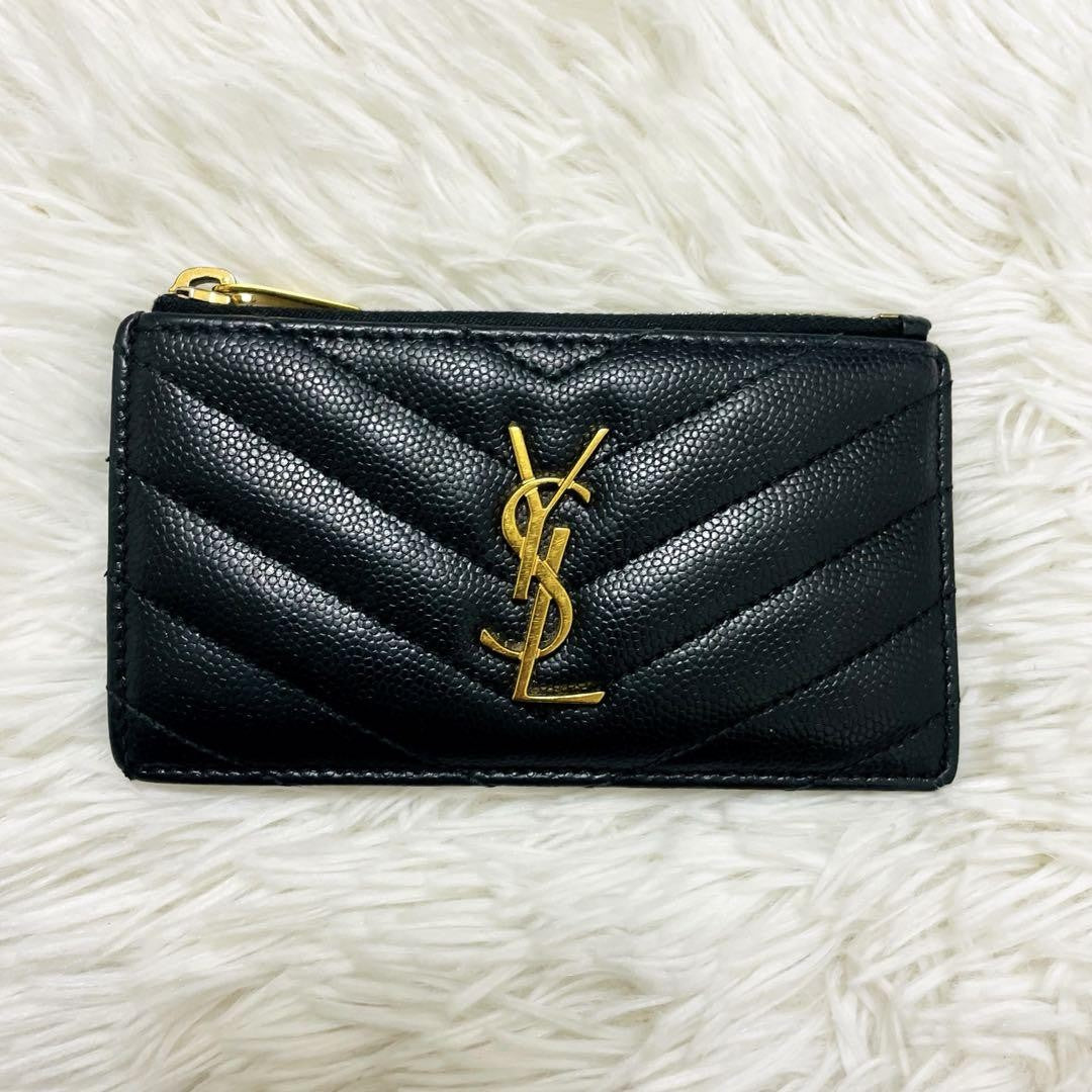 Saint Laurent Coin Case Card Holder Wallet Purse Compact YSL Cassandra Black
