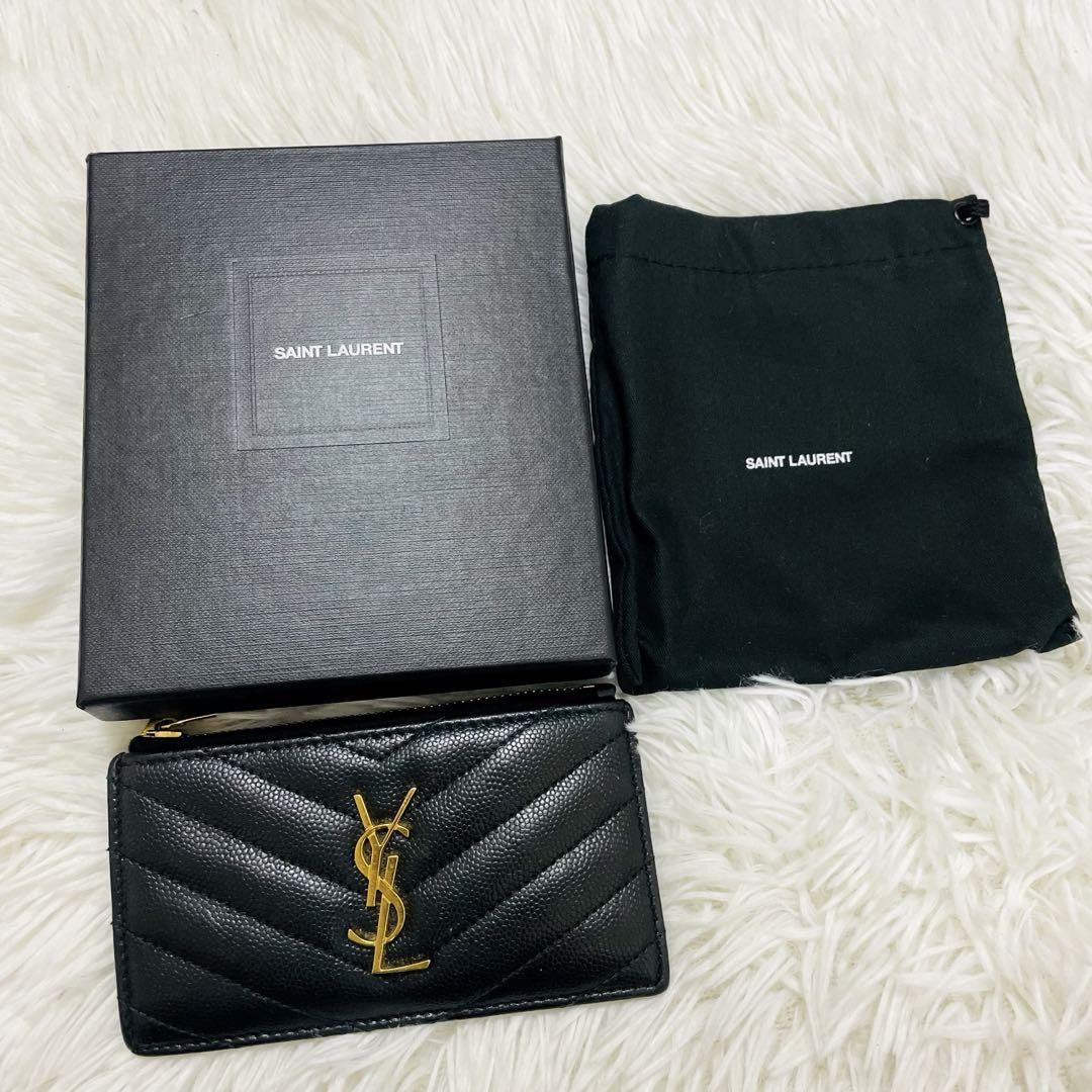 Saint Laurent Coin Case Card Holder Wallet Purse Compact YSL Cassandra Black