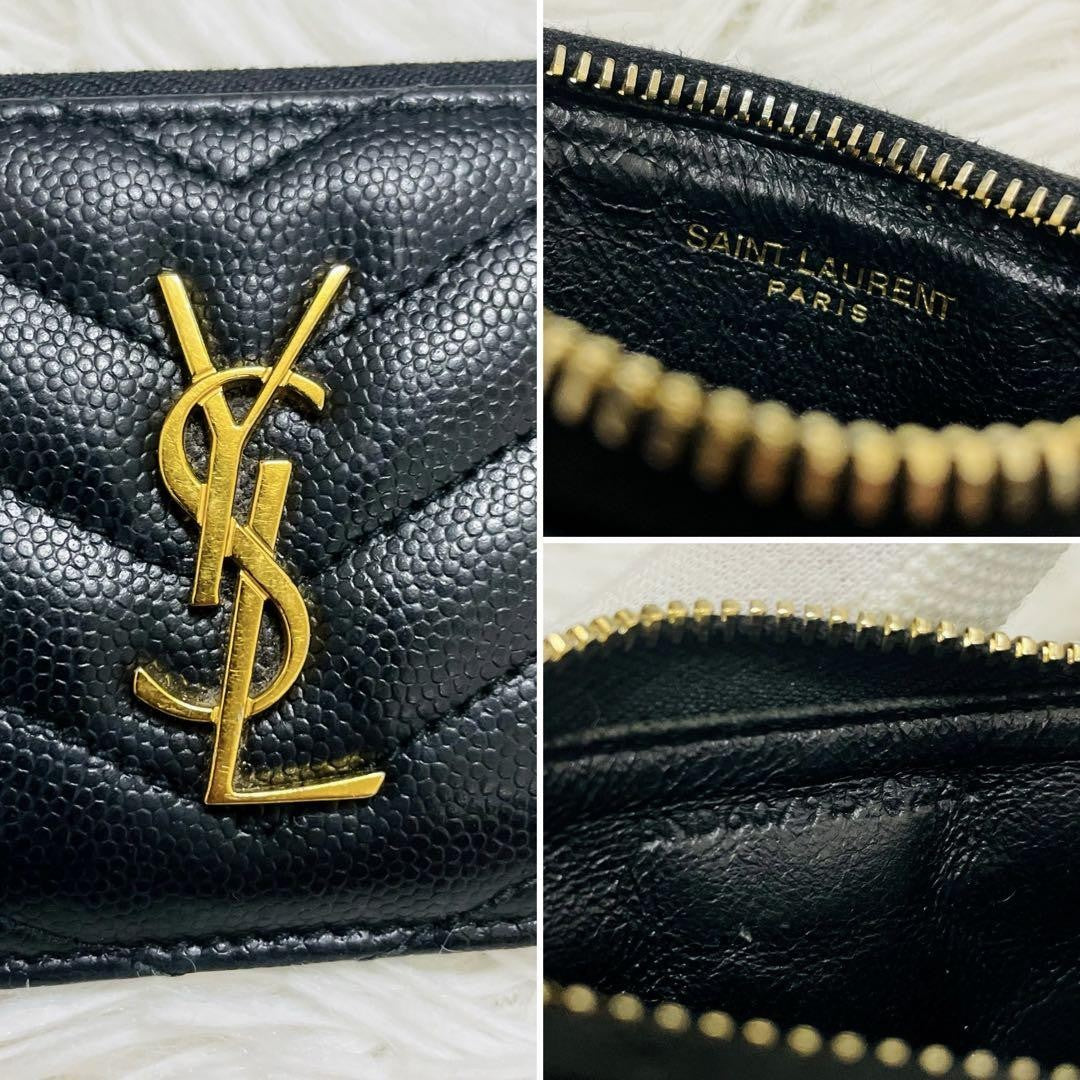 Saint Laurent Coin Case Card Holder Wallet Purse Compact YSL Cassandra Black