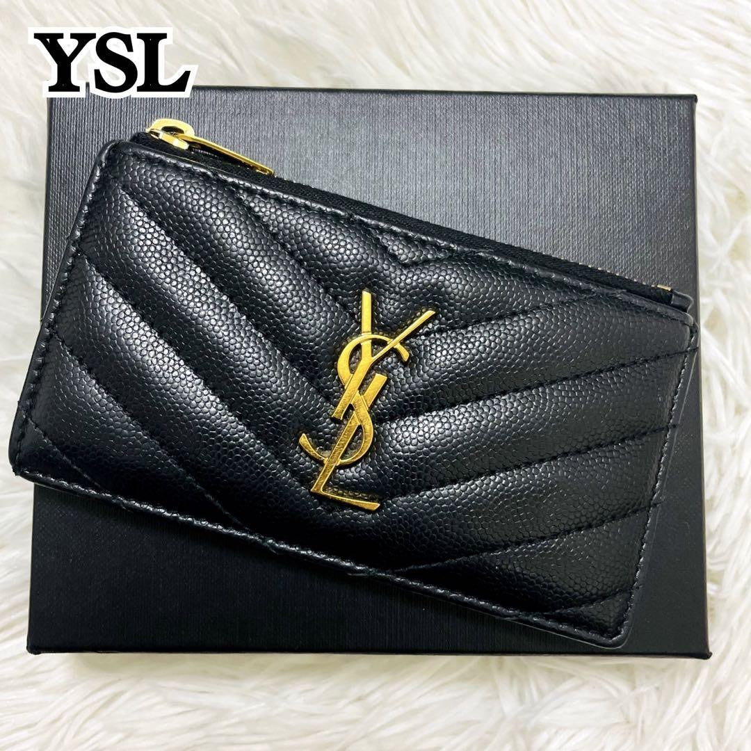 Saint Laurent Coin Case Card Holder Wallet Purse Compact YSL Cassandra Black