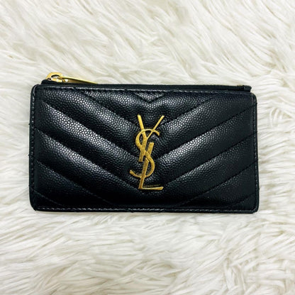 Saint Laurent Coin Case Card Holder Wallet Purse Compact YSL Cassandra Black