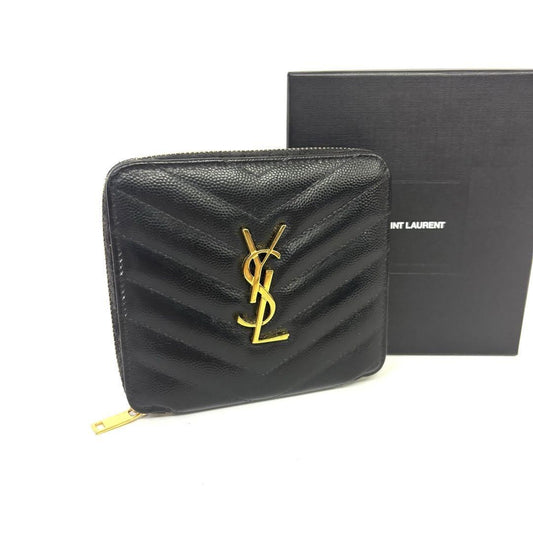 Saint Laurent Bi-fold Wallet Flap Compact Purse YSL Cassandra Leather Authentic