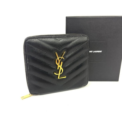 Saint Laurent Bi-fold Wallet Flap Compact Purse YSL Cassandra Leather Authentic