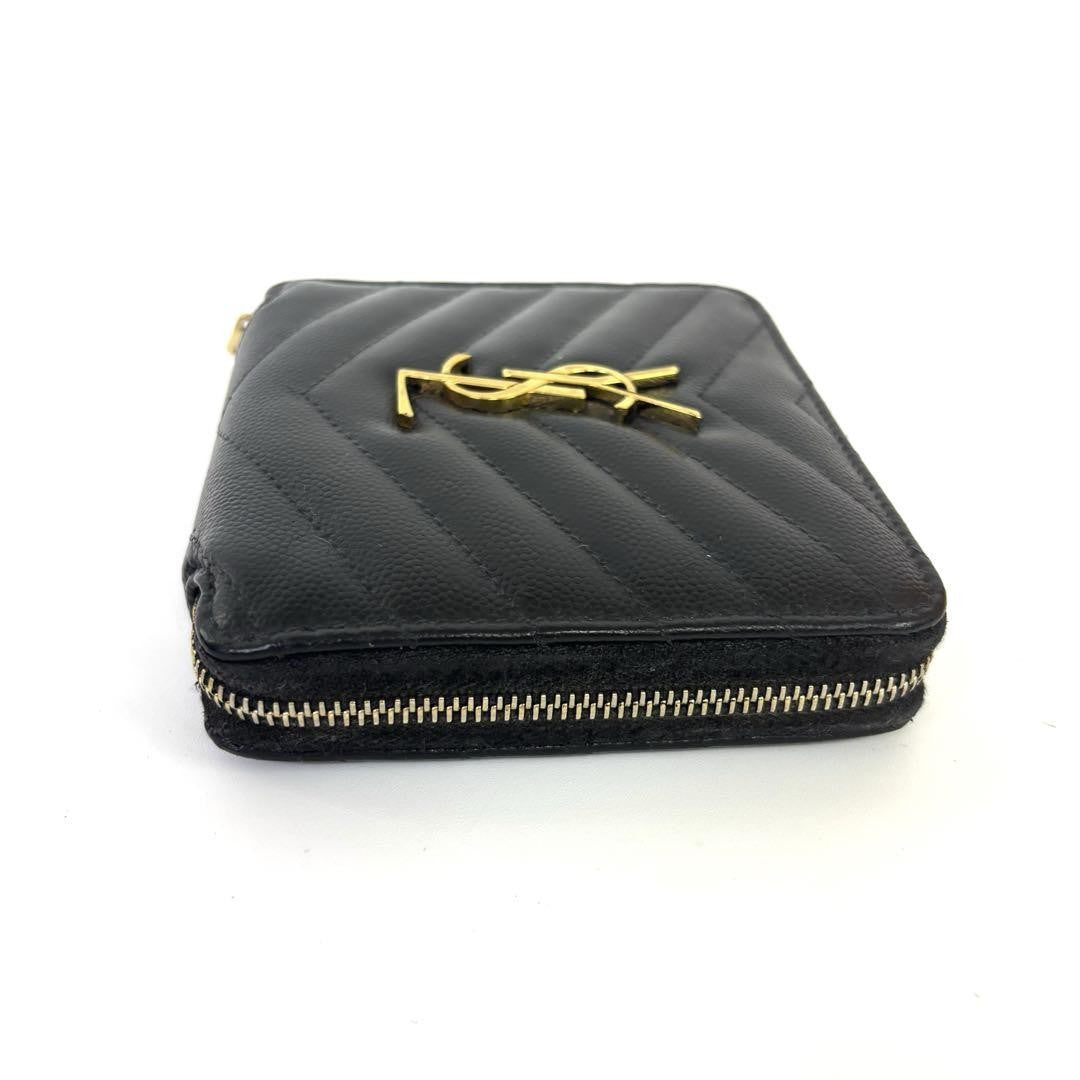 Saint Laurent Bi-fold Wallet Flap Compact Purse YSL Cassandra Leather Authentic