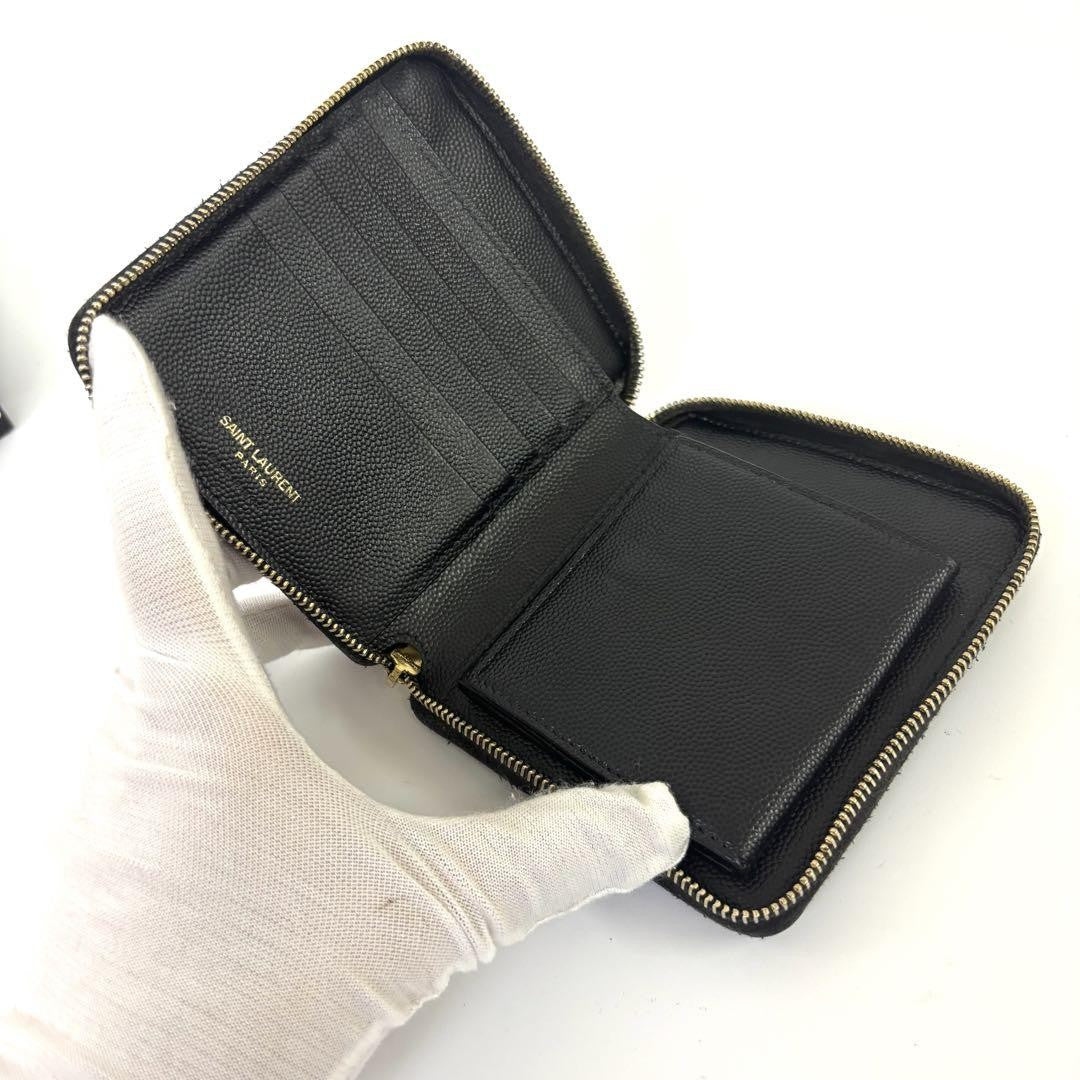 Saint Laurent Bi-fold Wallet Flap Compact Purse YSL Cassandra Leather Authentic