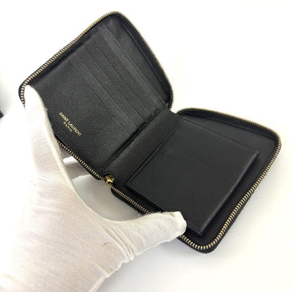 Saint Laurent Bi-fold Wallet Flap Compact Purse YSL Cassandra Leather Authentic