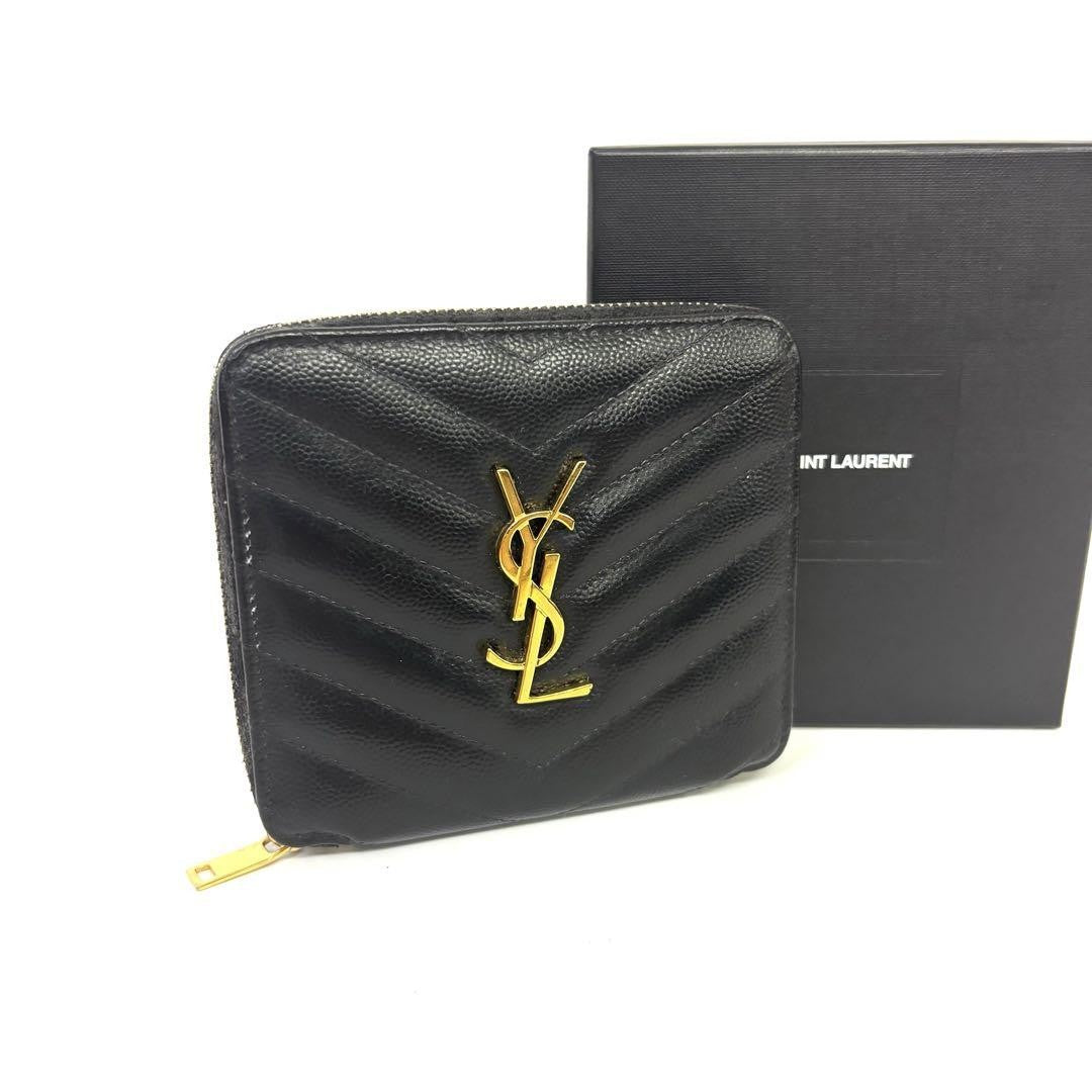 Saint Laurent Bi-fold Wallet Flap Compact Purse YSL Cassandra Leather Authentic