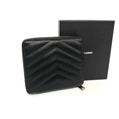 Saint Laurent Bi-fold Wallet Flap Compact Purse YSL Cassandra Leather Authentic