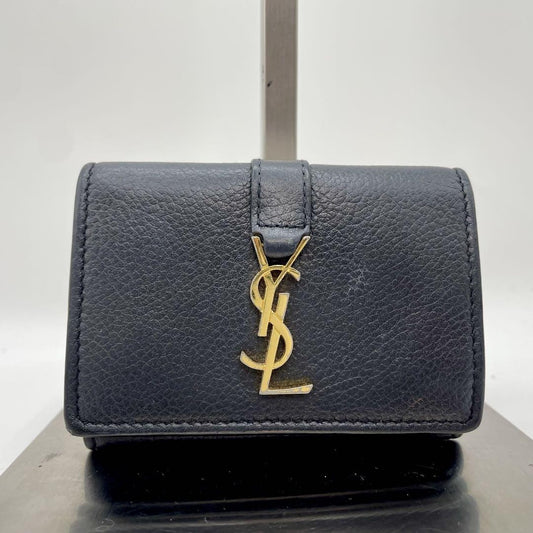 Saint Laurent Tri-fold Wallet Compact Purse YSL Cassandra Black Authentic