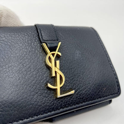 Saint Laurent Tri-fold Wallet Compact Purse YSL Cassandra Black Authentic