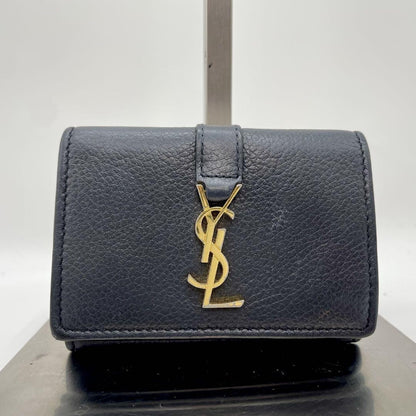 Saint Laurent Tri-fold Wallet Compact Purse YSL Cassandra Black Authentic
