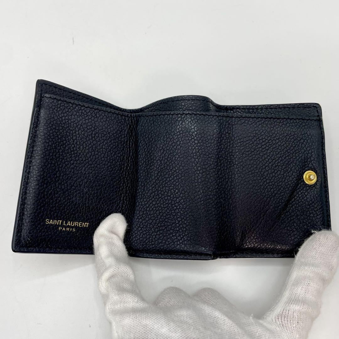 Saint Laurent Tri-fold Wallet Compact Purse YSL Cassandra Black Authentic
