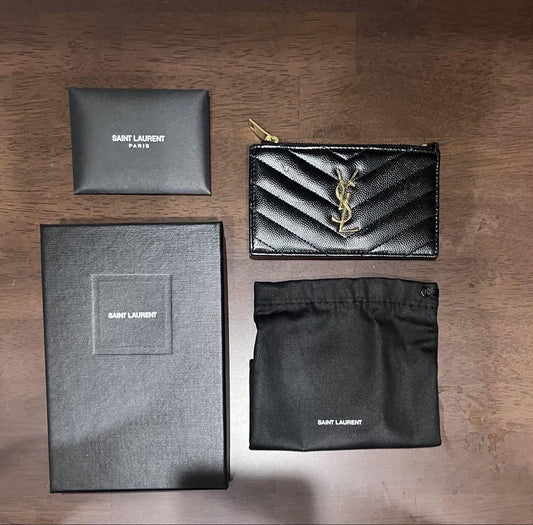 Saint Laurent Coin Case Card Holder Wallet Purse Compact YSL Cassandra Black