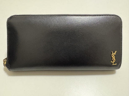 Saint Laurent Round Zip Long Wallet Purse YSL Cassandra Black Authentic
