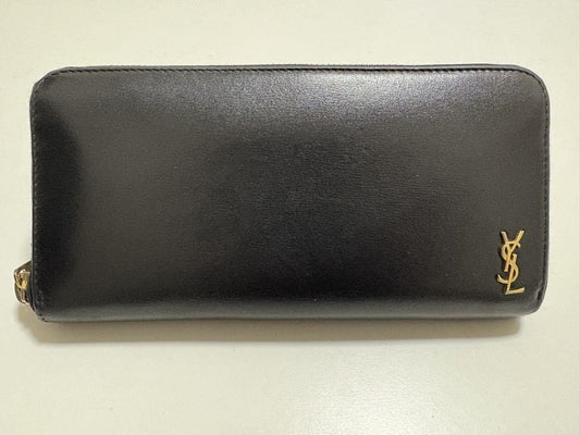 Saint Laurent Round Zip Long Wallet Purse YSL Cassandra Black Authentic