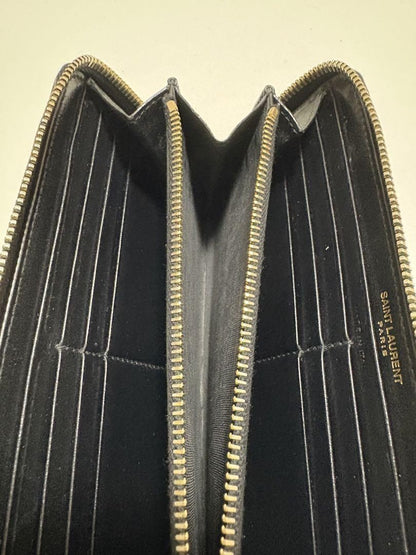Saint Laurent Round Zip Long Wallet Purse YSL Cassandra Black Authentic