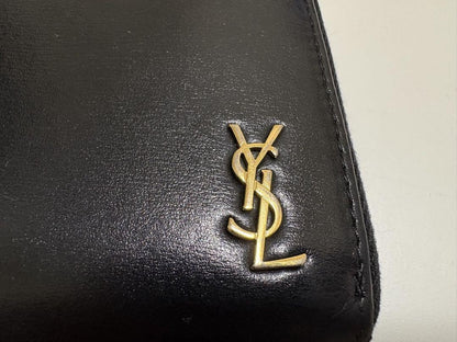 Saint Laurent Round Zip Long Wallet Purse YSL Cassandra Black Authentic