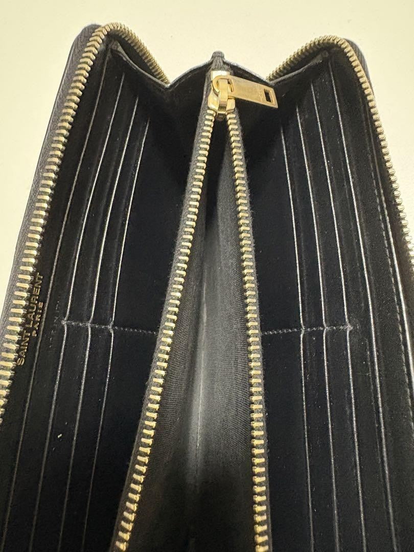 Saint Laurent Round Zip Long Wallet Purse YSL Cassandra Black Authentic