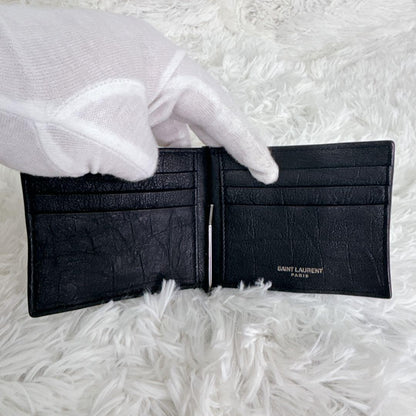 Saint Laurent Bi-fold Card Holder Wallet Case Flap Purse YSL Cassandra Black
