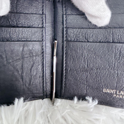 Saint Laurent Bi-fold Card Holder Wallet Case Flap Purse YSL Cassandra Black