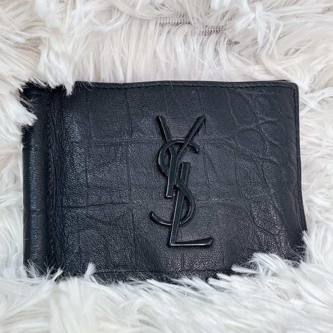 Saint Laurent Bi-fold Card Holder Wallet Case Flap Purse YSL Cassandra Black