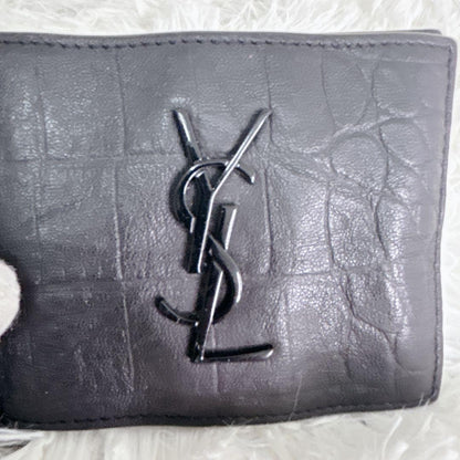 Saint Laurent Bi-fold Card Holder Wallet Case Flap Purse YSL Cassandra Black