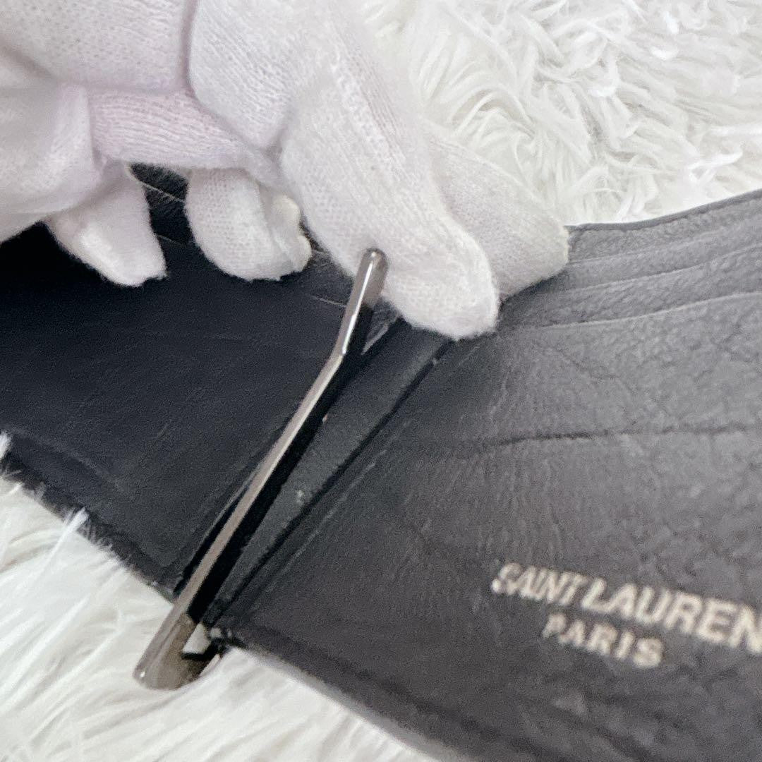 Saint Laurent Bi-fold Card Holder Wallet Case Flap Purse YSL Cassandra Black
