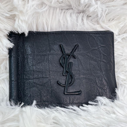 Saint Laurent Bi-fold Card Holder Wallet Case Flap Purse YSL Cassandra Black