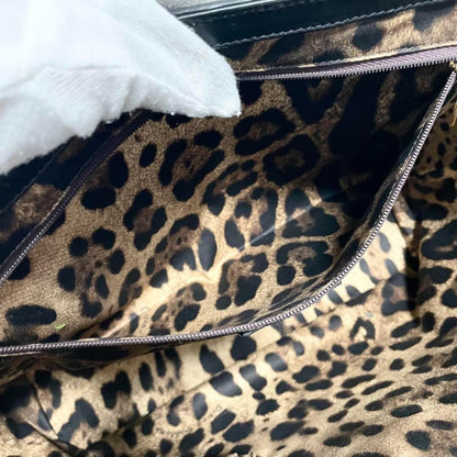 Dolce & Gabbana Hand Bag Tote Purse Leopard Black Brown Authentic