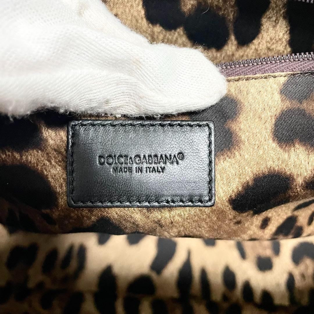 Dolce & Gabbana Hand Bag Tote Purse Leopard Black Brown Authentic