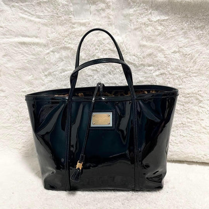 Dolce & Gabbana Hand Bag Tote Purse Leopard Black Brown Authentic