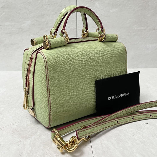 Dolce & Gabbana Hand Shoulder Bag Tote Purse 2way Leopard Leather Green Auth