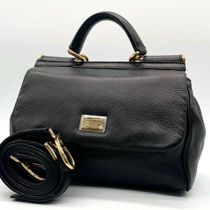 Dolce & Gabbana Shoulder Bag Purse 2way Leopard Leather Black Authentic