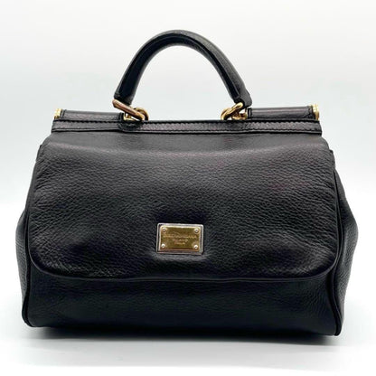 Dolce & Gabbana Shoulder Bag Purse 2way Leopard Leather Black Authentic