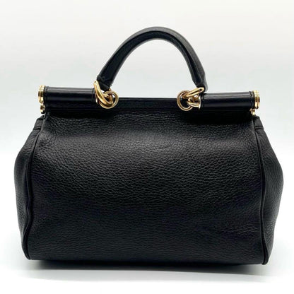 Dolce & Gabbana Shoulder Bag Purse 2way Leopard Leather Black Authentic