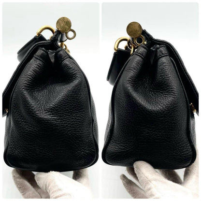 Dolce & Gabbana Shoulder Bag Purse 2way Leopard Leather Black Authentic