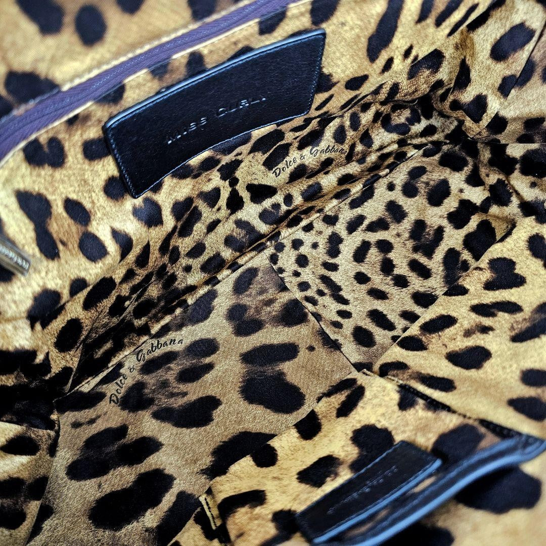 Dolce & Gabbana Hand Bag Tote Purse Leopard Leather Black Authentic