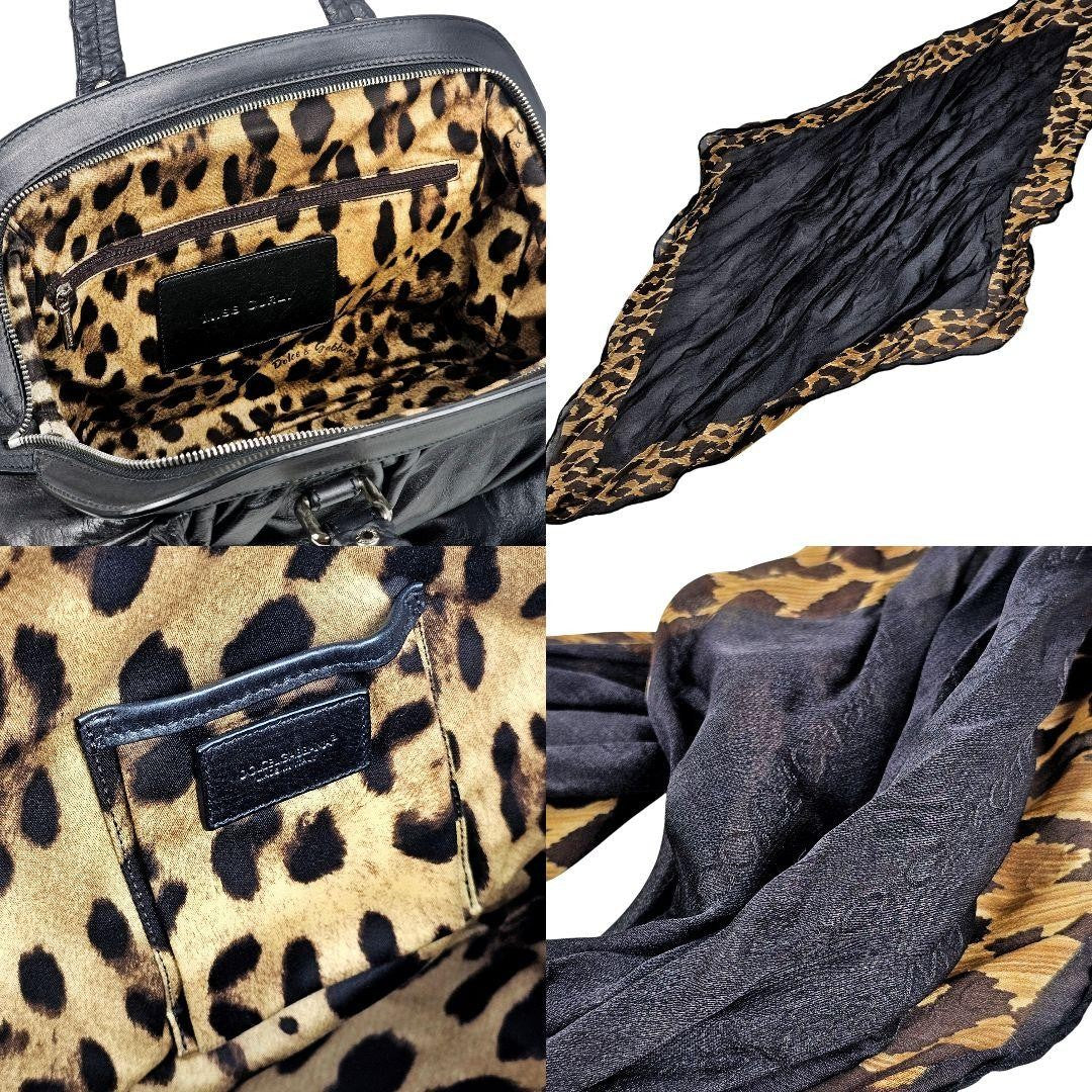 Dolce & Gabbana Hand Bag Tote Purse Leopard Leather Black Authentic