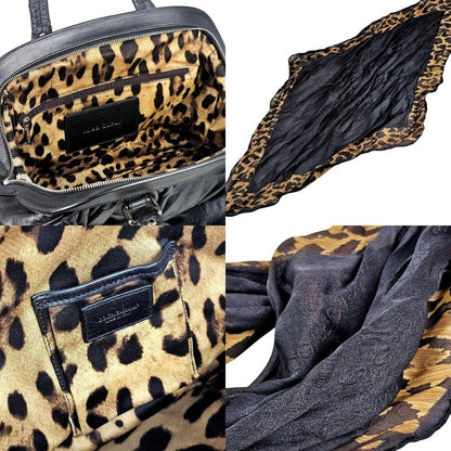 Dolce & Gabbana Hand Bag Tote Purse Leopard Leather Black Authentic