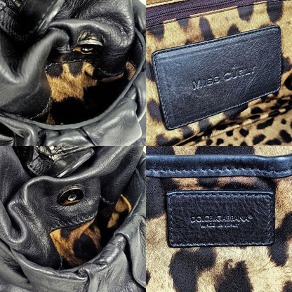 Dolce & Gabbana Hand Bag Tote Purse Leopard Leather Black Authentic