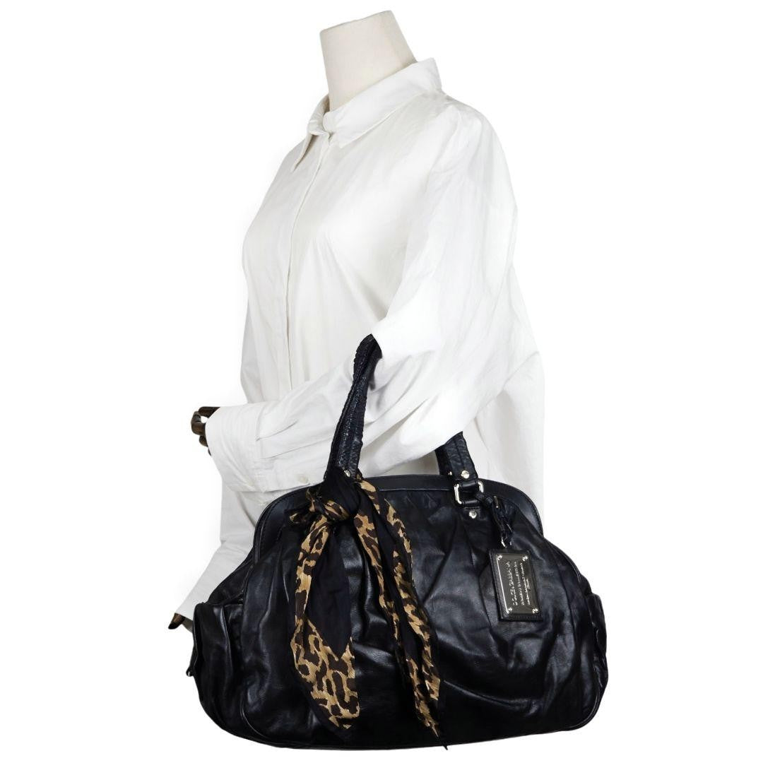 Dolce & Gabbana Hand Bag Tote Purse Leopard Leather Black Authentic