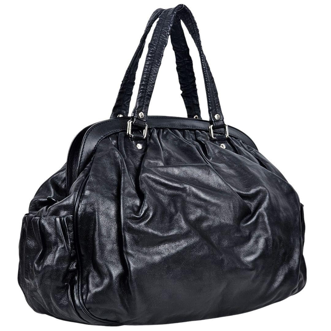 Dolce & Gabbana Hand Bag Tote Purse Leopard Leather Black Authentic