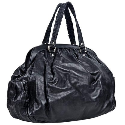 Dolce & Gabbana Hand Bag Tote Purse Leopard Leather Black Authentic